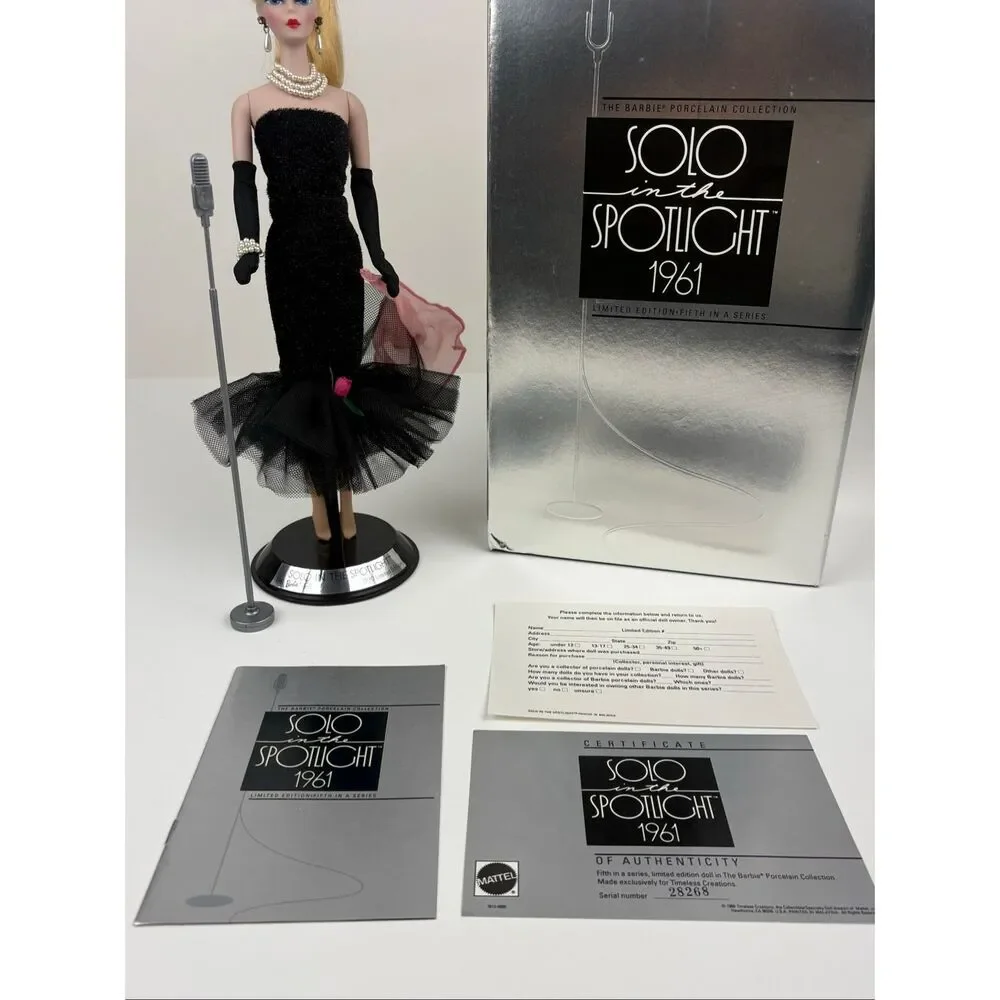 Vintage 1989 Solo In The Spotlight 1961 Porcelain Barbie Doll Mattel 7613 w/ COA